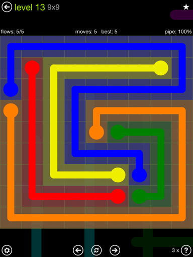 Solution and Answer to the Puzzle for Flow Extreme Pack Set 9x9 Level 13