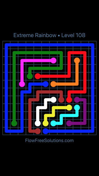 Solution and Answer to the Puzzle for Flow Free Extreme Rainbow Level 108