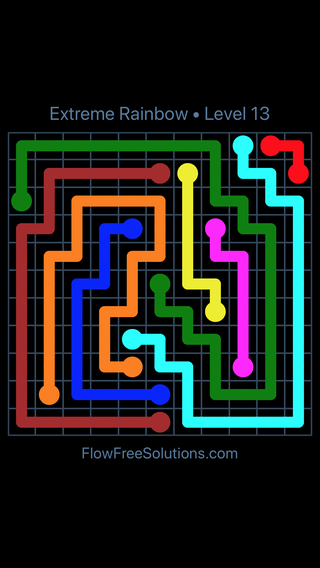 Solution and Answer to the Puzzle for Flow Free Extreme Rainbow Level 13