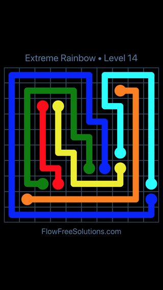 Solution and Answer to the Puzzle for Flow Free Extreme Rainbow Level 14