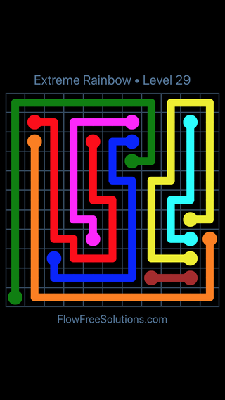 Solution and Answer to the Puzzle for Flow Free Extreme Rainbow Level 29