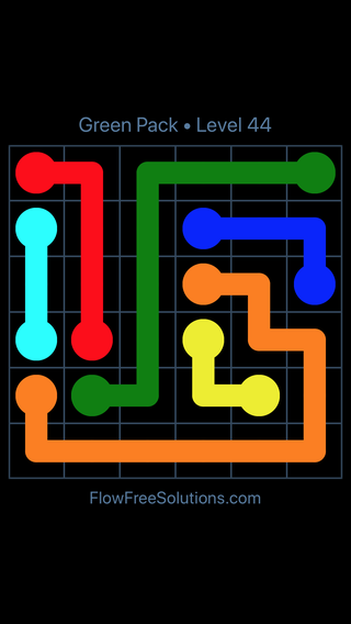 Solution and Answer to the Puzzle for Flow Free Green Pack Level 14