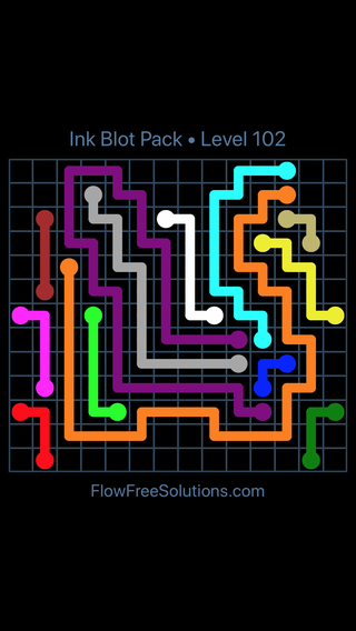 Solution and Answer to the Puzzle for Flow Free Ink Blot Pack Level 102