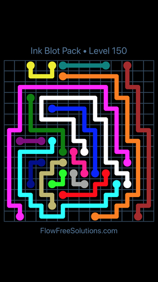 Solution and Answer to the Puzzle for Flow Free Ink Blot Pack Level 150