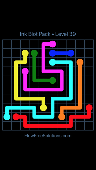 Solution and Answer to the Puzzle for Flow Free Ink Blot Pack Level 39