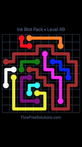 Solution and Answer to the Puzzle for Flow Free Ink Blot Pack Level 49