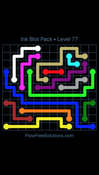 Solution and Answer to the Puzzle for Flow Free Ink Blot Pack Level 77