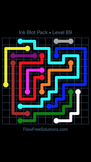 Solution and Answer to the Puzzle for Flow Free Ink Blot Pack Level 89