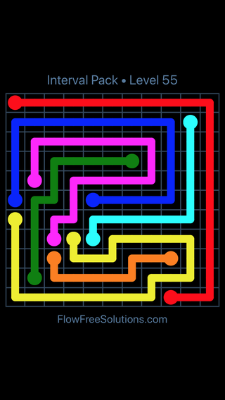 Solution and Answer to the Puzzle for Flow Free Interval Pack Level 55