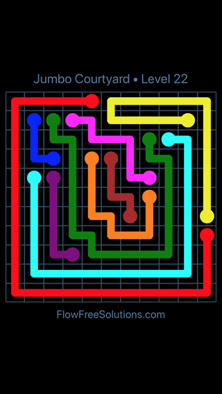 Solution and Answer to the Puzzle for Flow Free Jumbo Courtyard Level 22