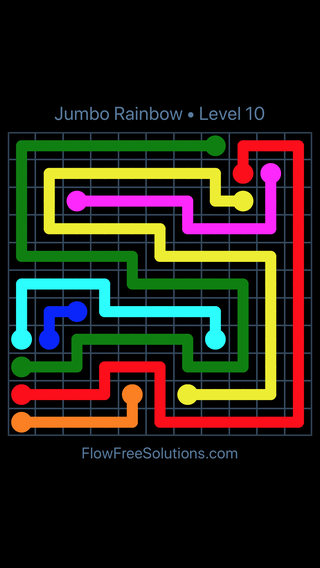 Solution and Answer to the Puzzle for Flow Free Jumbo Rainbow Level 10