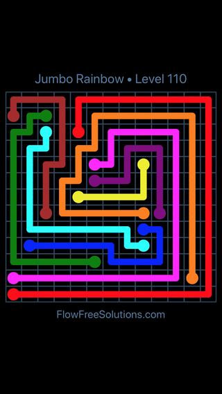 Solution and Answer to the Puzzle for Flow Free Jumbo Rainbow Level 110