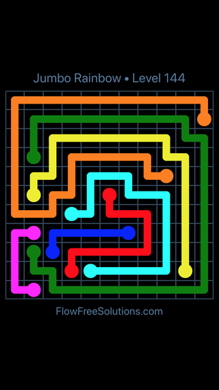 Solution and Answer to the Puzzle for Flow Free Jumbo Rainbow Level 144