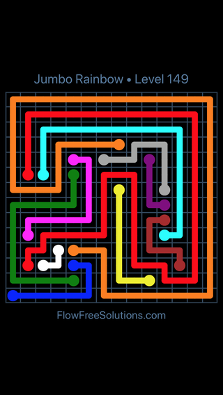 Solution and Answer to the Puzzle for Flow Free Jumbo Rainbow Level 149