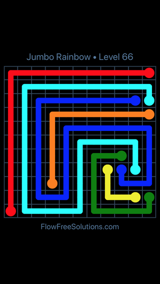 Solution and Answer to the Puzzle for Flow Free Jumbo Rainbow Level 66