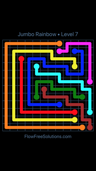 Solution and Answer to the Puzzle for Flow Free Jumbo Rainbow Level 7