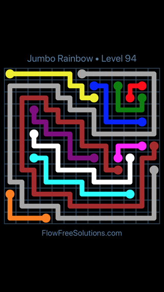 Solution and Answer to the Puzzle for Flow Free Jumbo Rainbow Level 94
