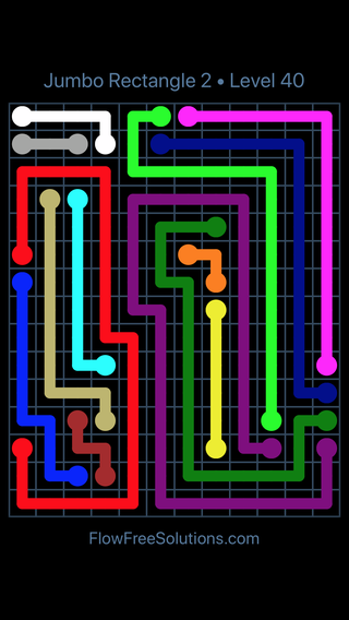 Solution and Answer to the Puzzle for Flow Free Jumbo Rectangle 2 Level 40