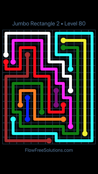 Solution and Answer to the Puzzle for Flow Free Jumbo Rectangle 2 Level 80
