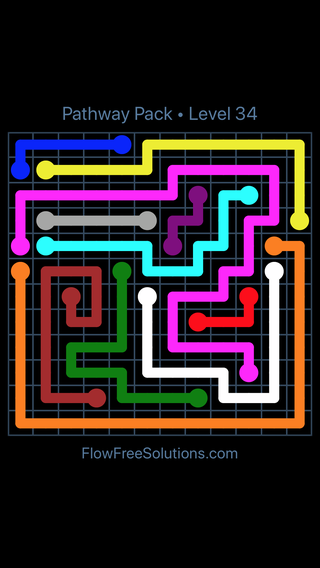 Solution and Answer to the Puzzle for Flow Free Pathway Pack Level 34