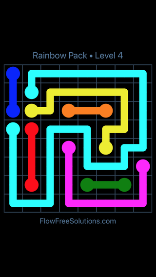Solution and Answer to the Puzzle for Flow Free Rainbow Pack Level 4