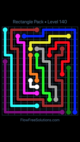 Solution and Answer to the Puzzle for Flow Free Rectangle Pack Level 140