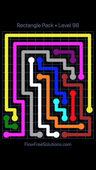 Solution and Answer to the Puzzle for Flow Free Rectangle Pack Level 98