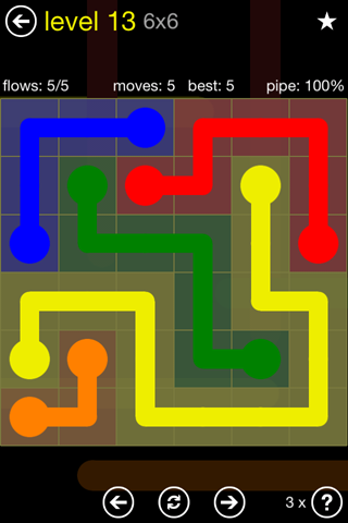 Solution and Answer to the Puzzle for Flow Regular Pack Set 6x6 Level 13