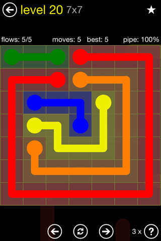 Solution and Answer to the Puzzle for Flow Regular Pack Set 7x7 Level 20