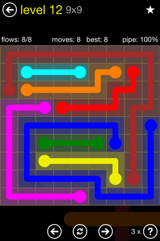 Solution and Answer to the Puzzle for Flow Regular Pack Set 9x9 Level 12