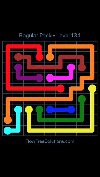 Solution and Answer to the Puzzle for Flow Free Regular Pack Level 14