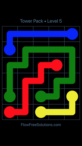 Solution and Answer to the Puzzle for Flow Free Tower Pack Level 5