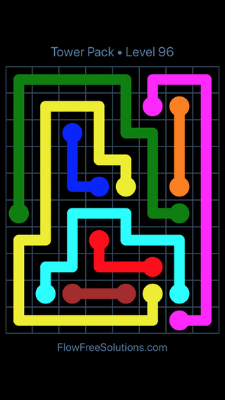 Solution and Answer to the Puzzle for Flow Free Tower Pack Level 96