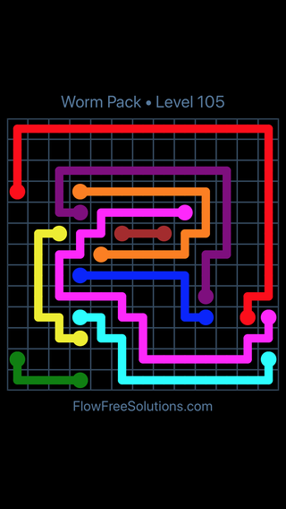 Solution and Answer to the Puzzle for Flow Free Worm Pack Level 105
