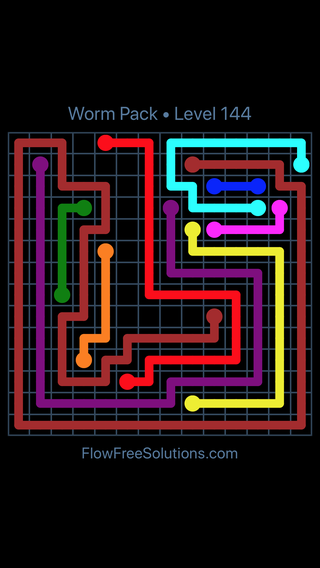 Solution and Answer to the Puzzle for Flow Free Worm Pack Level 144