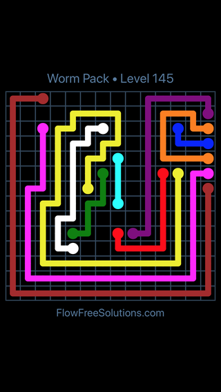 Solution and Answer to the Puzzle for Flow Free Worm Pack Level 145