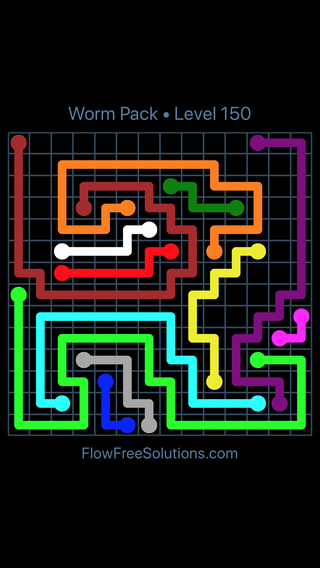 Solution and Answer to the Puzzle for Flow Free Worm Pack Level 150