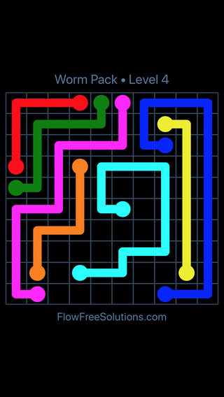 Solution and Answer to the Puzzle for Flow Free Worm Pack Level 4