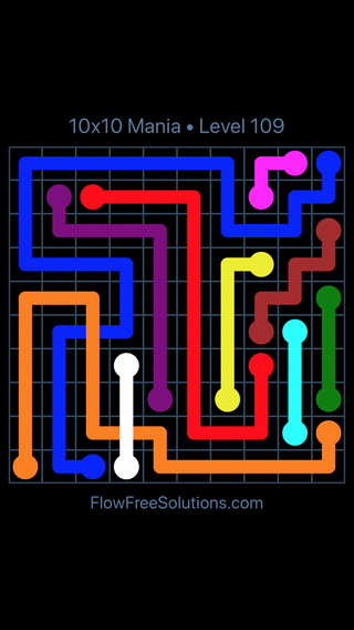 Solution and Answer to the Puzzle for Flow Free: Bridges 10x10 Mania Level 109