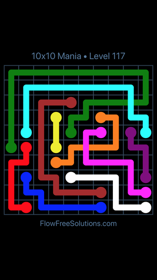 Solution and Answer to the Puzzle for Flow Free: Bridges 10x10 Mania Level 117