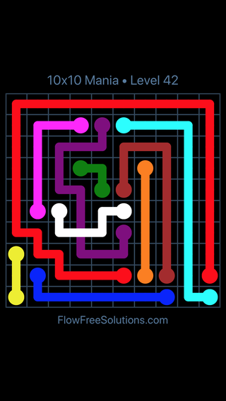 Solution and Answer to the Puzzle for Flow Free: Bridges 10x10 Mania Level 42