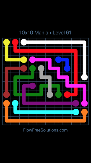 Solution and Answer to the Puzzle for Flow Free: Bridges 10x10 Mania Level 61