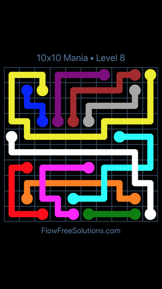 Solution and Answer to the Puzzle for Flow Free: Bridges 10x10 Mania Level 8