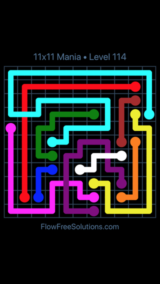 Solution and Answer to the Puzzle for Flow Free: Bridges 11x11 Mania Level 114