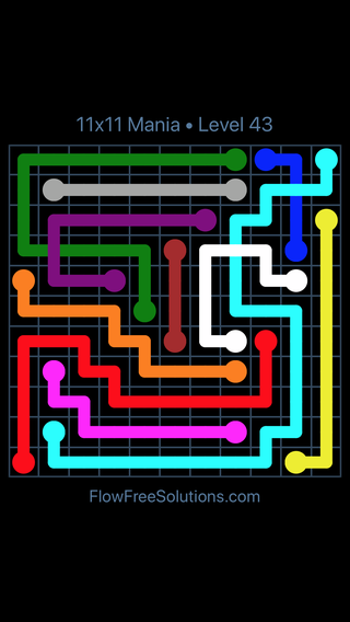 Solution and Answer to the Puzzle for Flow Free: Bridges 11x11 Mania Level 43