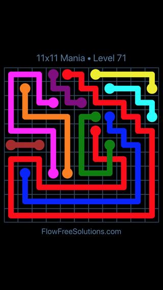 Solution and Answer to the Puzzle for Flow Free: Bridges 11x11 Mania Level 71