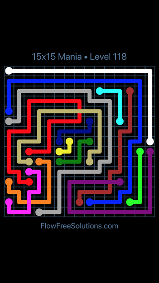 Solution and Answer to the Puzzle for Flow Free: Bridges 15x15 Mania Level 118