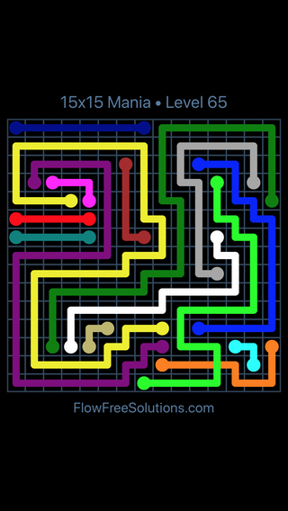 Solution and Answer to the Puzzle for Flow Free: Bridges 15x15 Mania Level 65