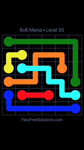 Solution and Answer to the Puzzle for Flow Free: Bridges 6x6 Mania Level 35