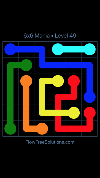 Solution and Answer to the Puzzle for Flow Free: Bridges 6x6 Mania Level 49